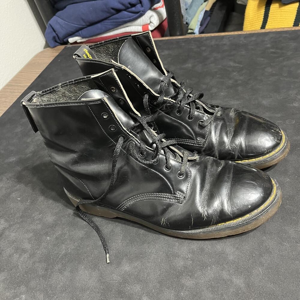 Dr. Martens Boots Vintage Black Leather Made In England Combat Air Sole size 9